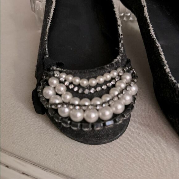 Pedro Garcia dark denim ballet flat with crystal and pearl embellishment 39.5 - Picture 3 of 10